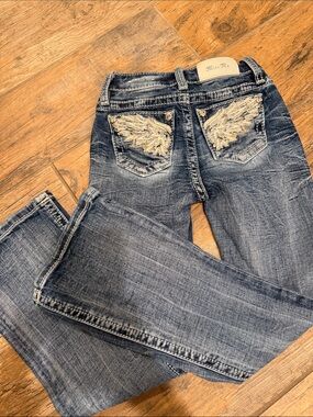 Miss Me Bootcut Jeans with Embroidered Wing Back Pockets - Blue